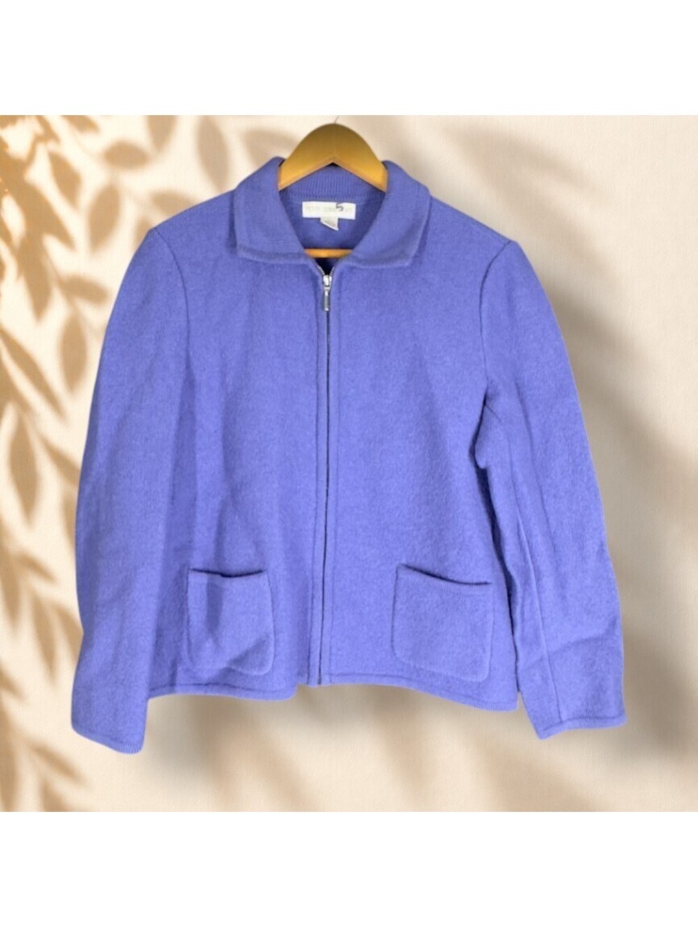 Petite Sophisticate Full Zip Sweater Women L Large Blue Knit Collared Wool Soft
